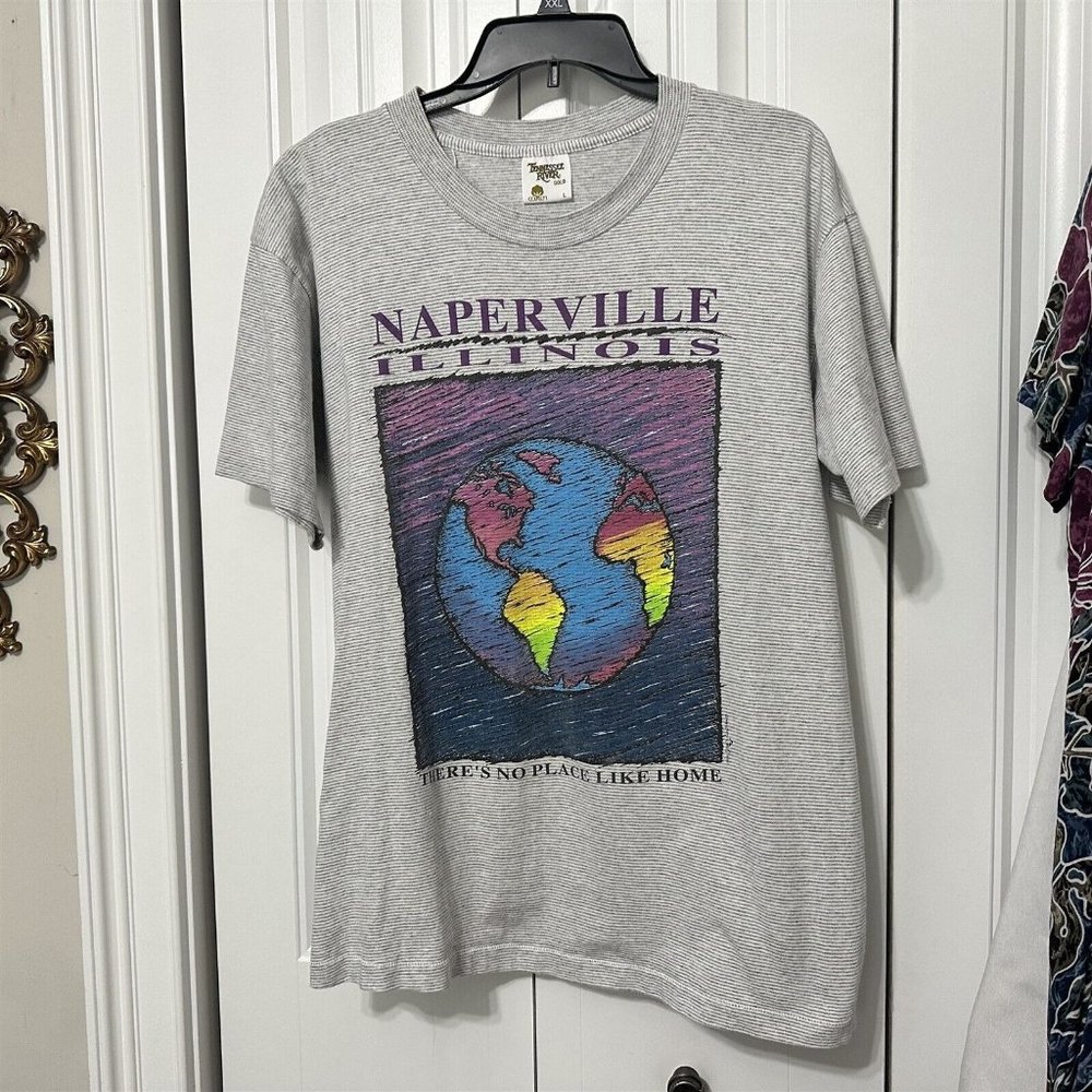 Vintage Tennesee River Shirt Mens Naperville Illinois T shirt Large Gray